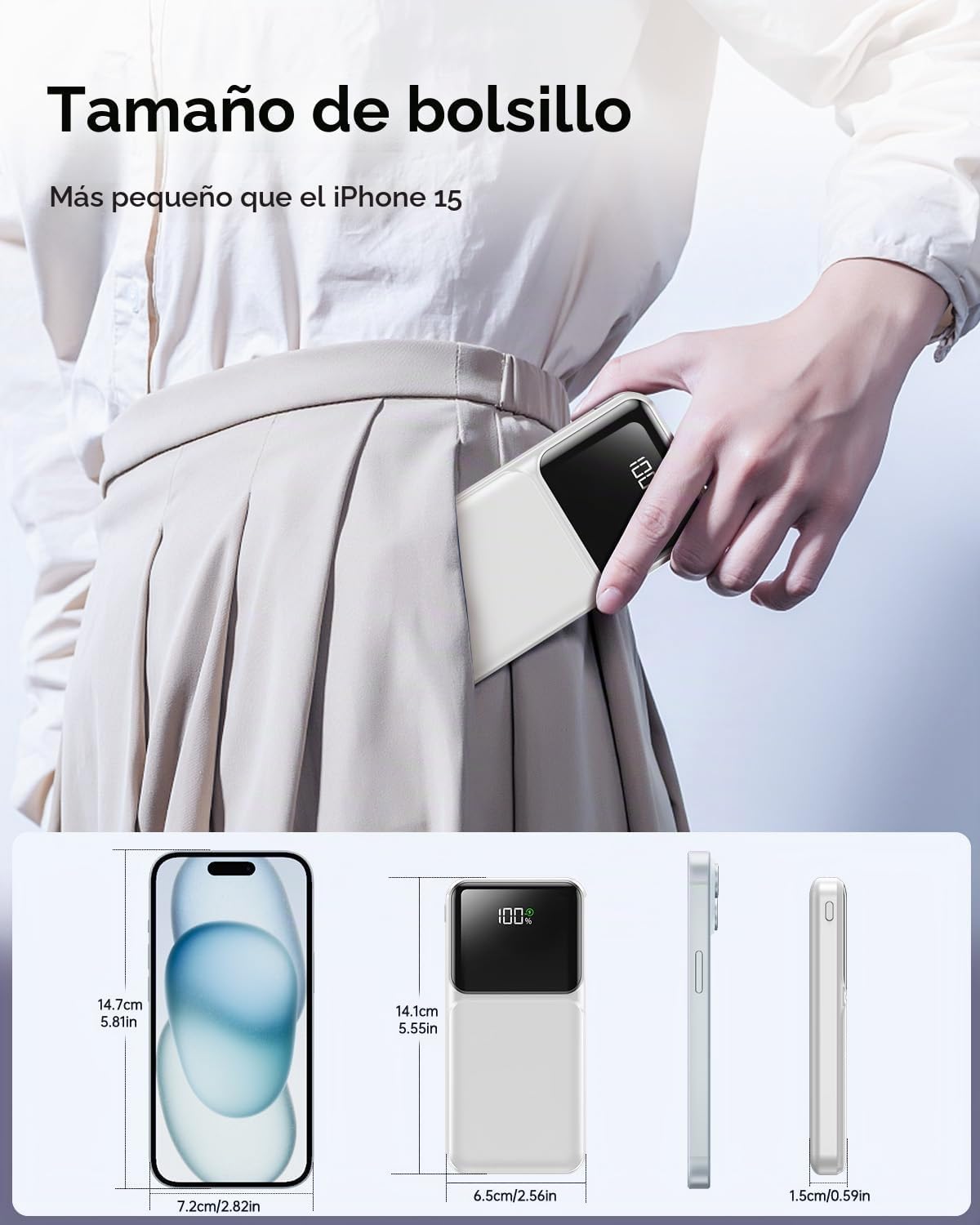 RONEGN Cargador portátil con cable integrado, cargador de batería d...
