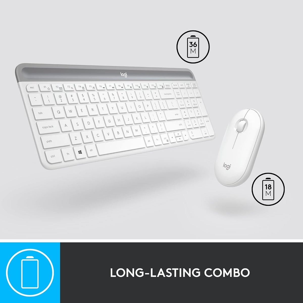 Logitech MK470 Slim Wireless Combo Teclado Compacto y Ratón - Blanc...