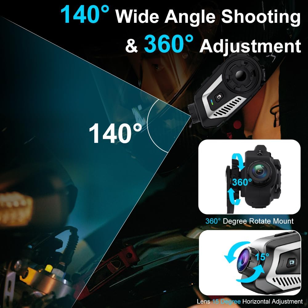 OBEST Auriculares Bluetooth para casco de motocicleta con cámara 2K...