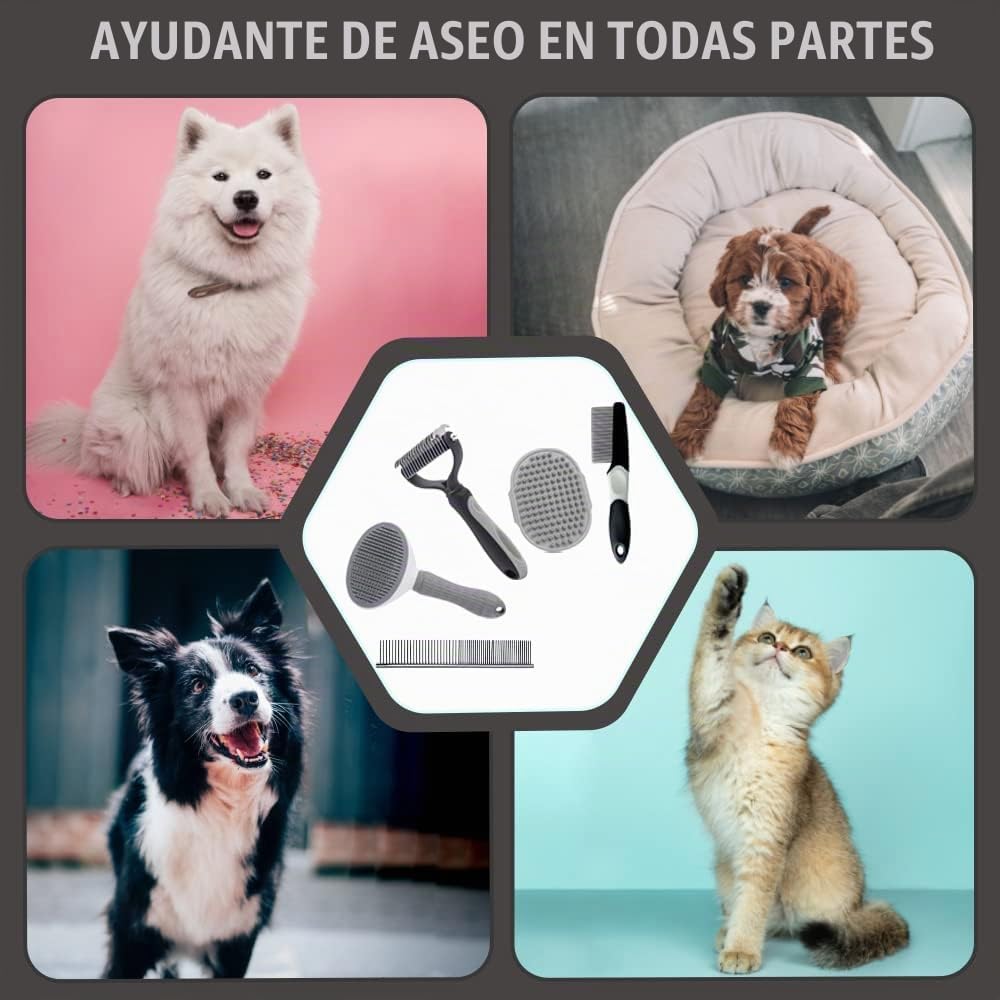 Juego de 5 piezas de aseo para perro, cachorro, cepillo para deshed...