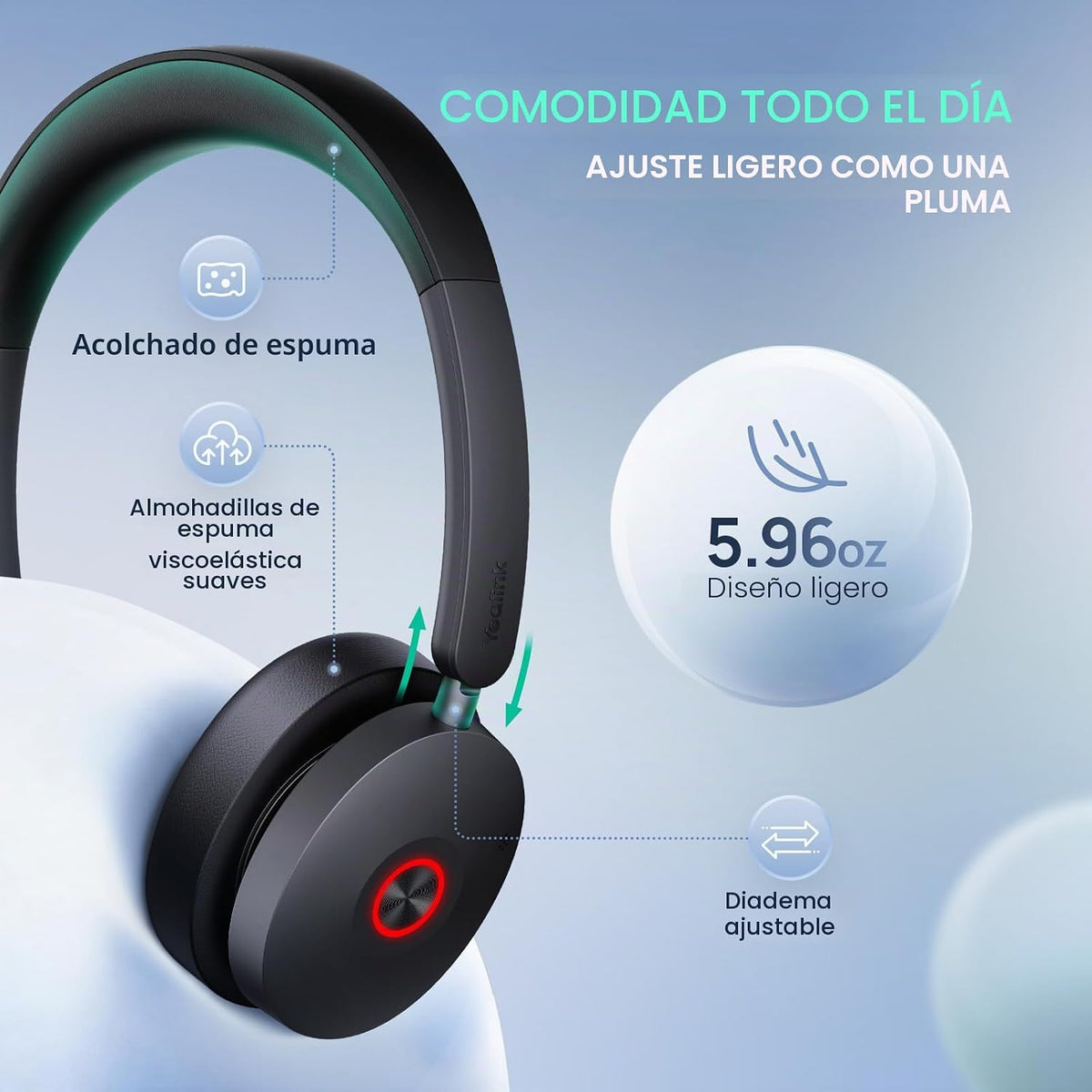 Yealink Auriculares USB-C\/A con cable UH48 ANC, 6 micrófonos con |...