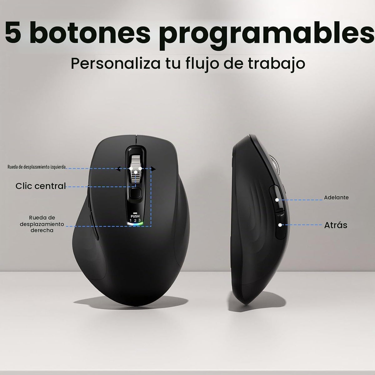 Ratón Bluetooth inalámbrico, mouse ergonómico multidispositivo con...