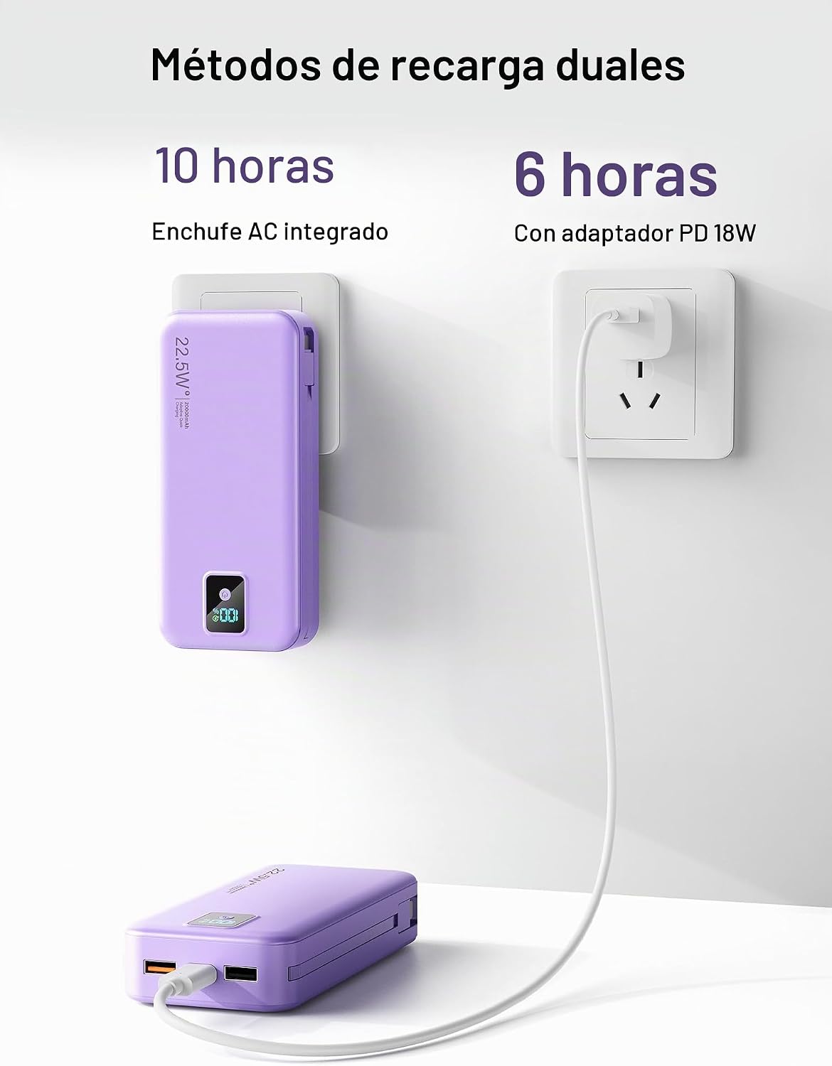 Rngsnoy Cargador portátil 20000mAh 22.5W w\/Cable incorporado y enc...