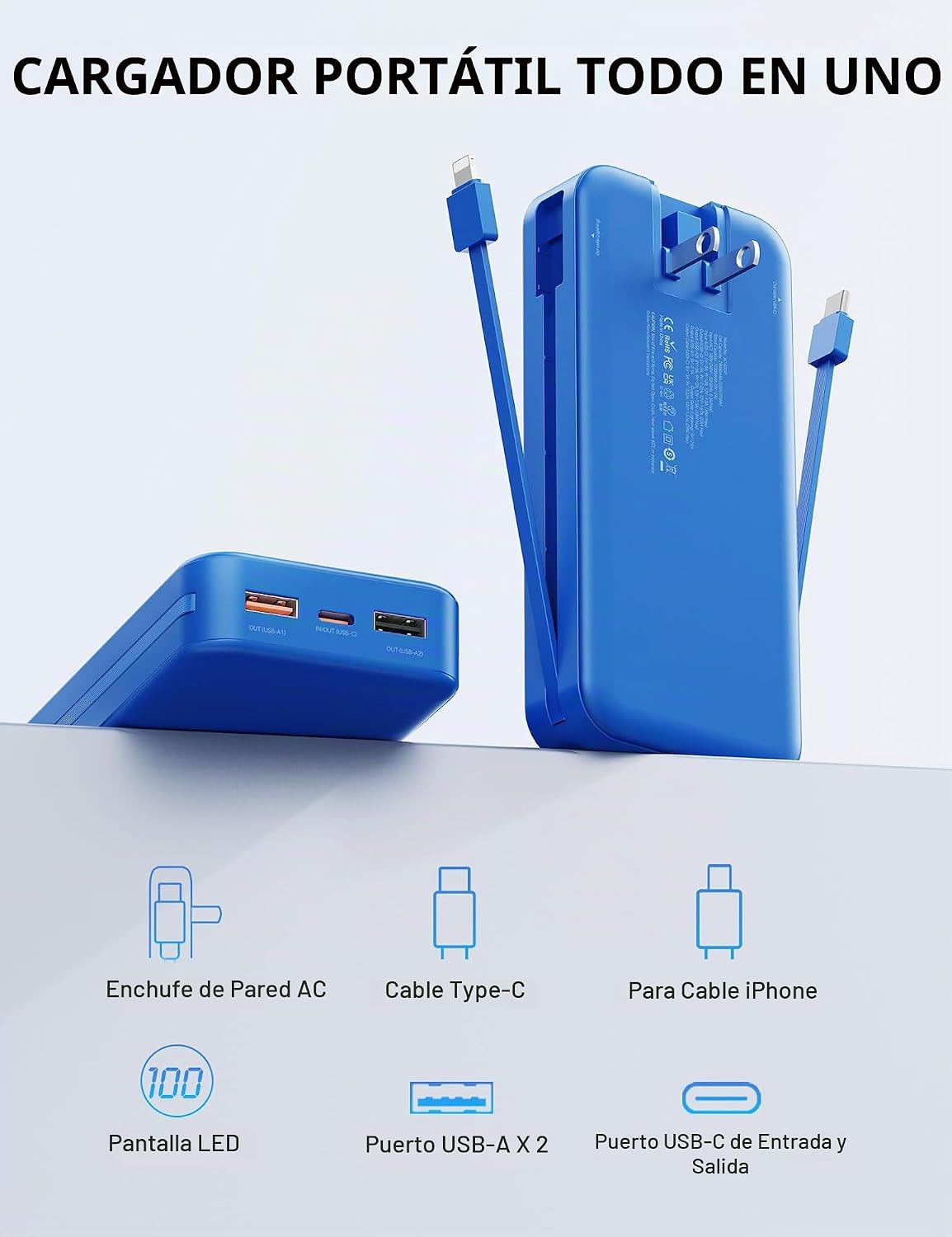 Nusyddy Cargador portátil 20000mAh de carga rápida w\/incorporado e...