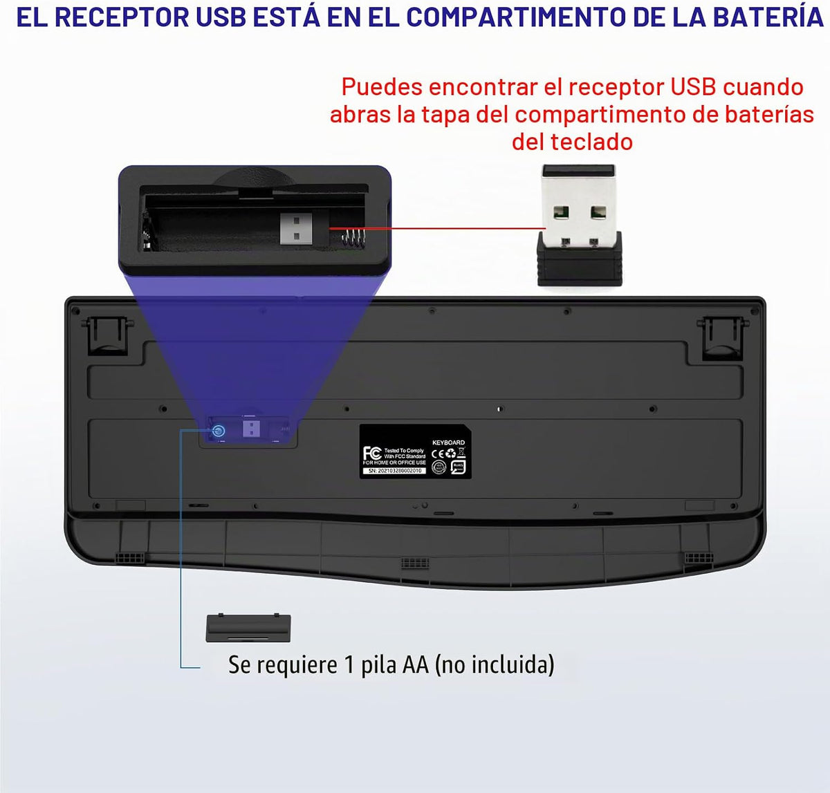 QUASIO Teclado Inalámbrico, Teclado Inalámbrico Ergonómico de Tamañ...