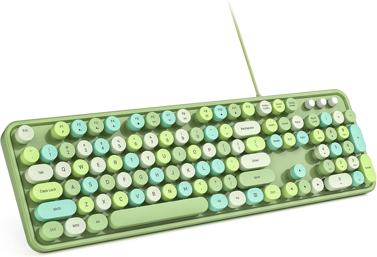 Teclado de computadora con cable MOWUX, teclado retro redondo con U...