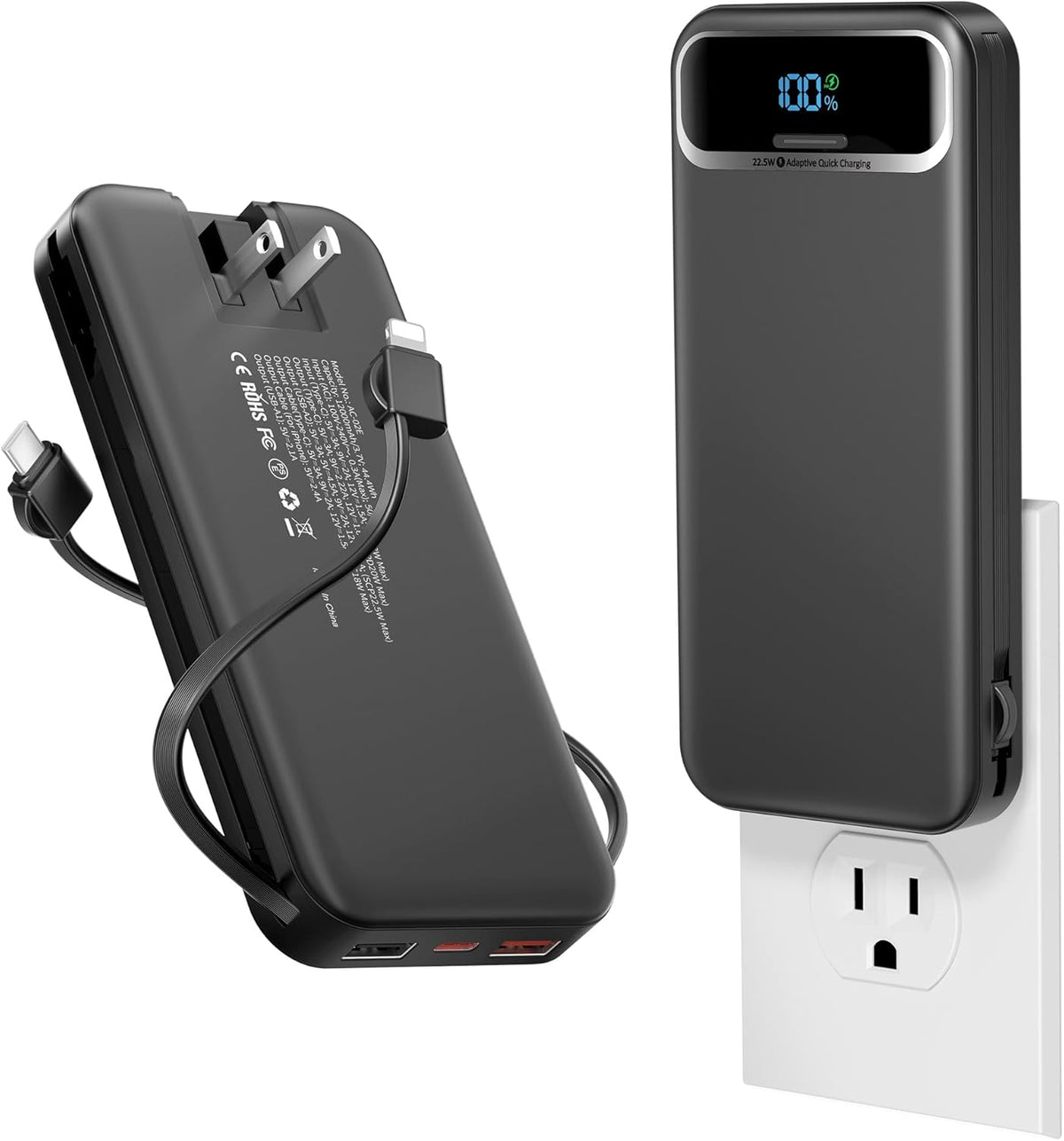 aonidi - Cargador portátil de 12000 mAh con cables integrados y enc...