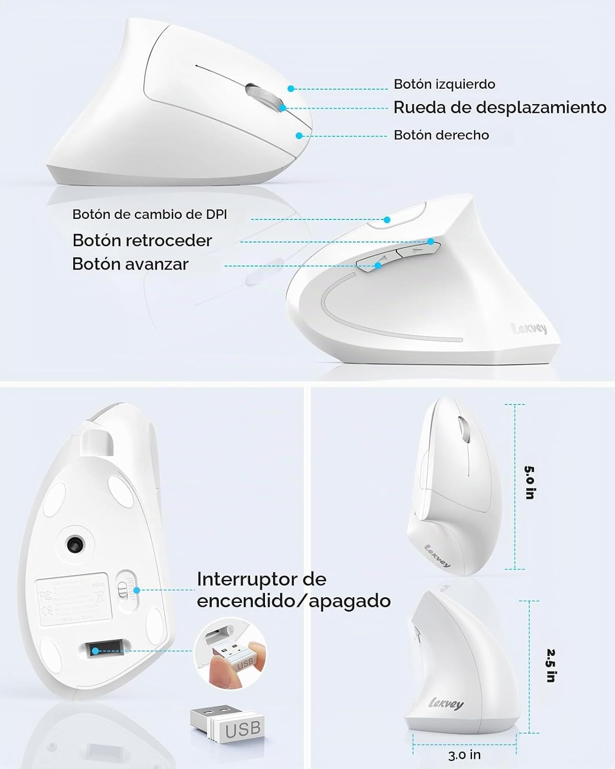Lekvey Ratón ergonómico, ratón vertical inalámbrico, ratón óptico r...