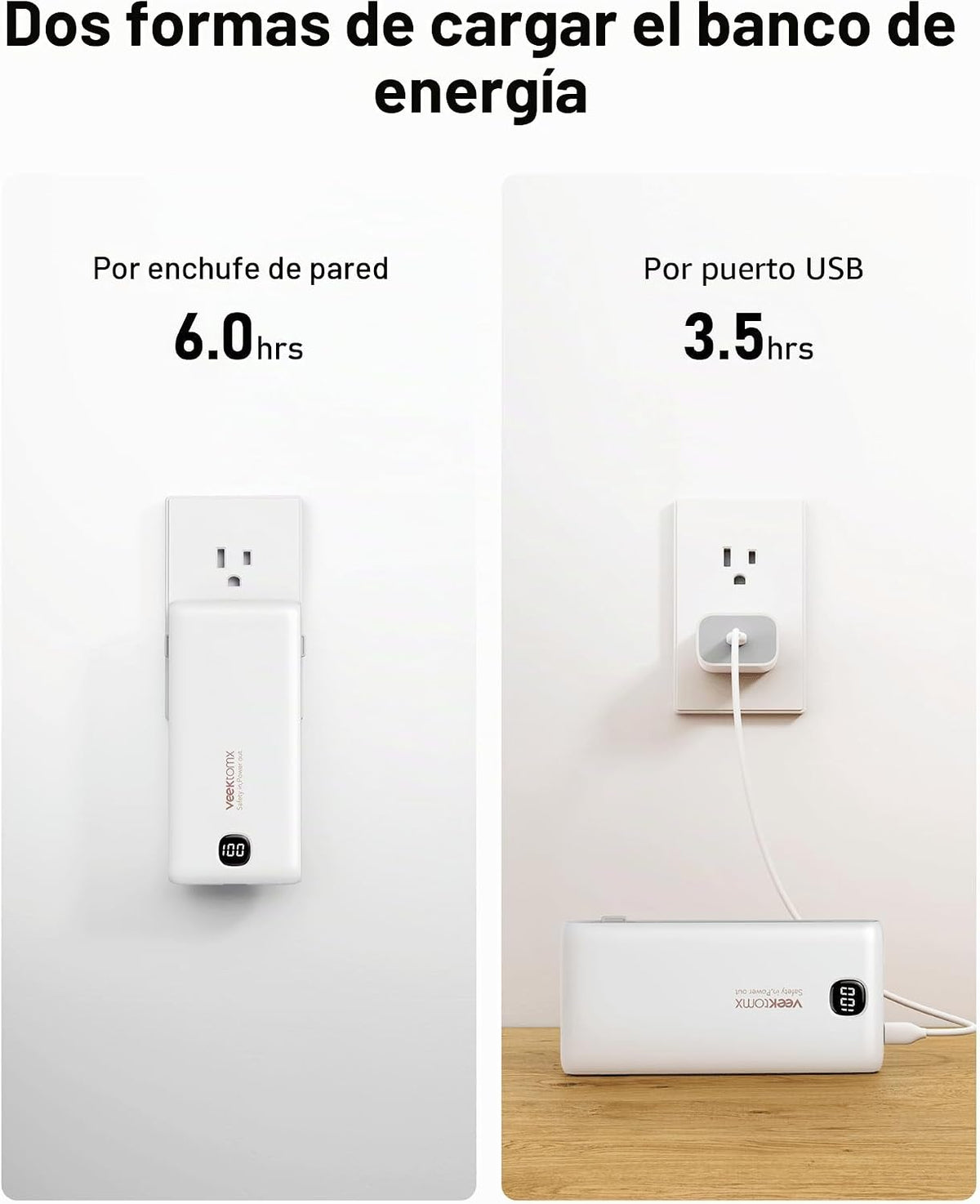 VEEKTOMX Cargador portátil de 10000 mAh con cables integrados y enc...