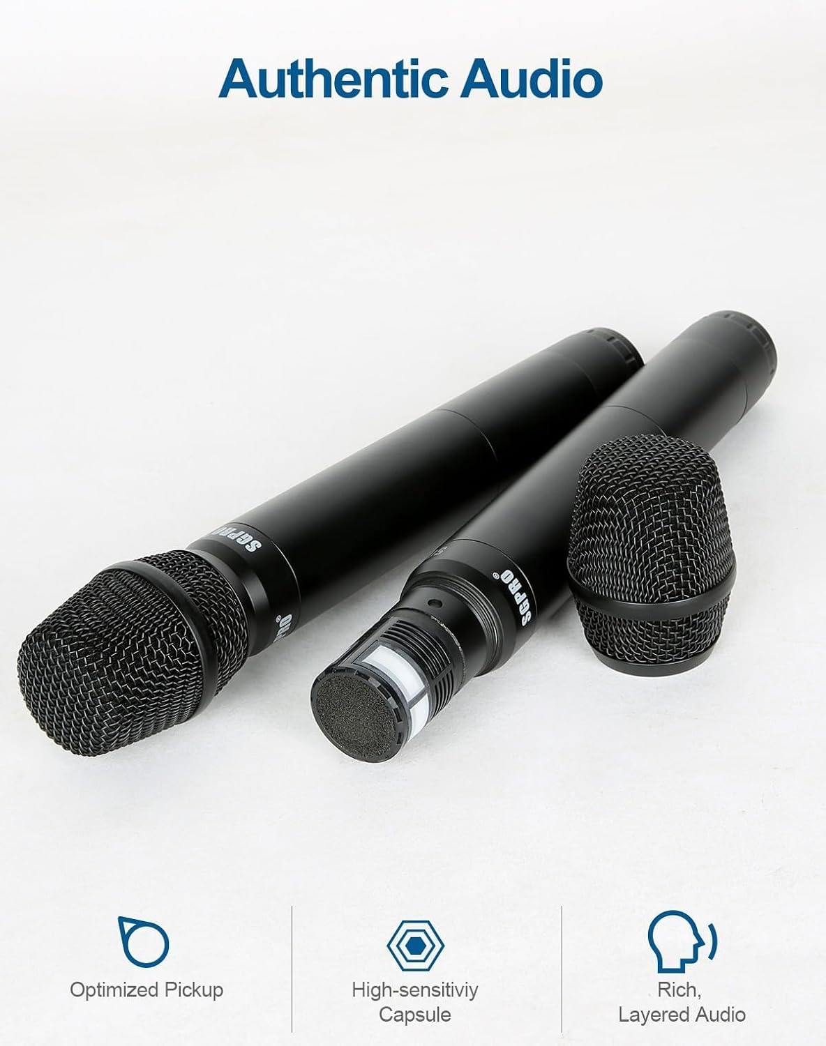 SGPRO SG-82HH Sistema de micrófono inalámbrico de mano dual, 520-59...