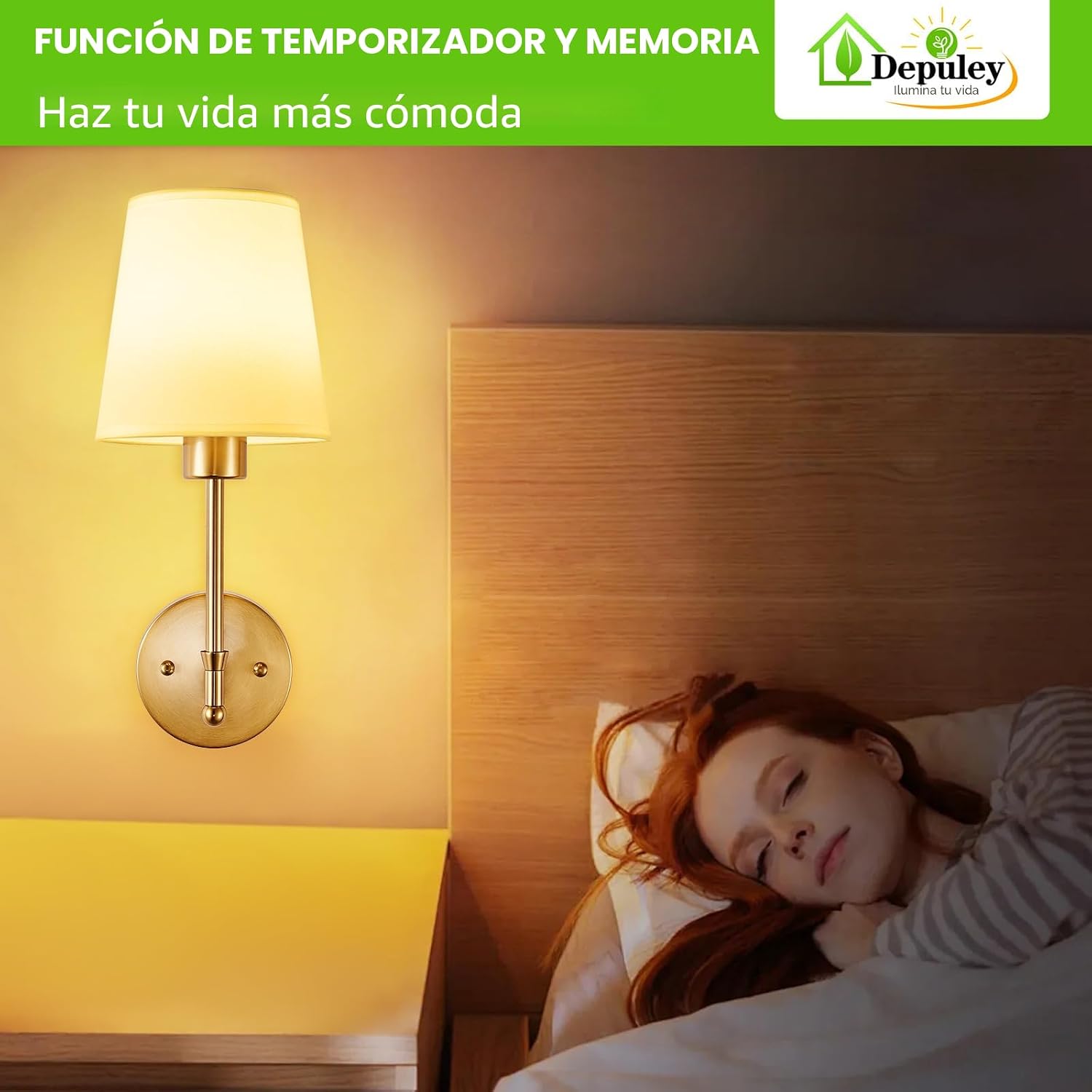 Depuley Aplique de pared a pilas: juego de 2 luces de pared inalámb...