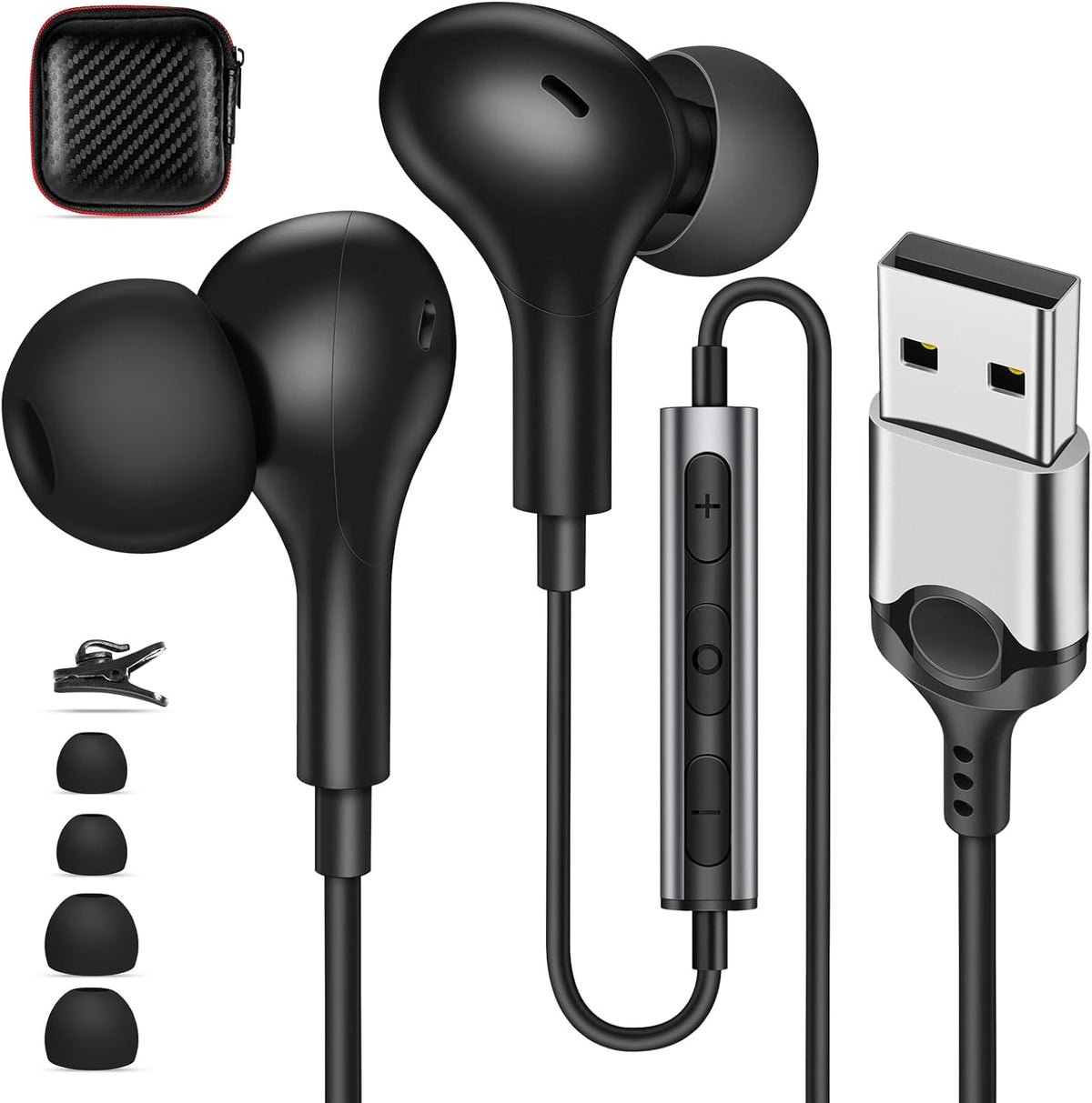 AIAUXAI Auriculares USB con micrófono para PC portátil, auriculares...