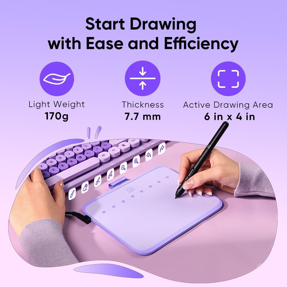 XPPen Deco 640 - Tableta de dibujo púrpura con 16384 niveles de pre...