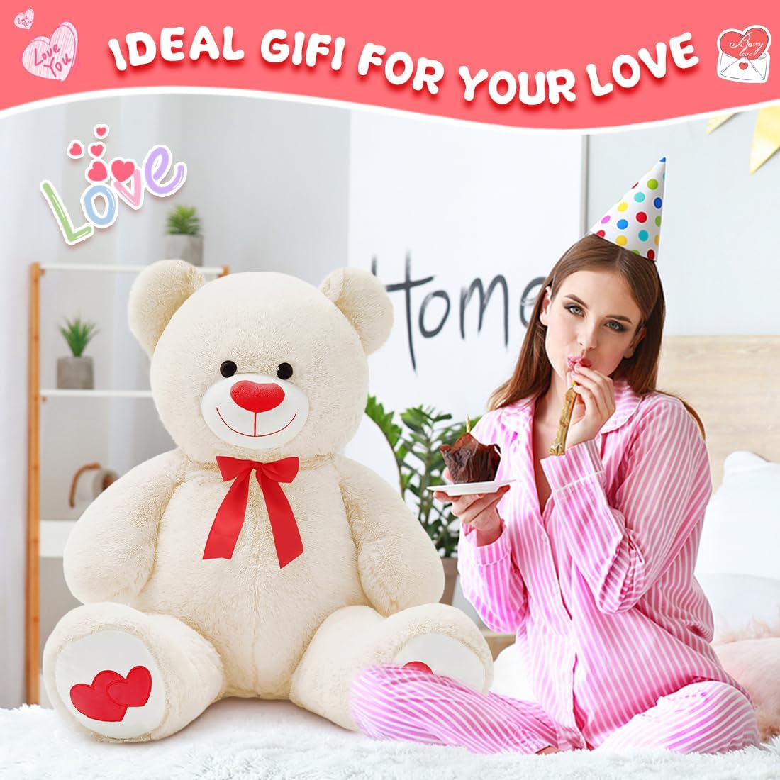 Oso de peluche grande de 43.3 pulgadas, animal de peluche gigante c...