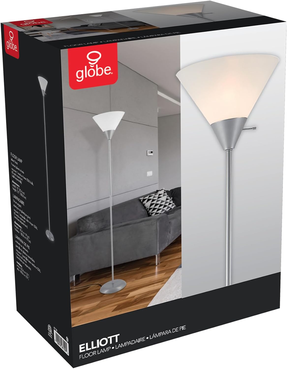 Globe Electric 677150 Elliott 72" Lámpara de pie, plateada, pan...