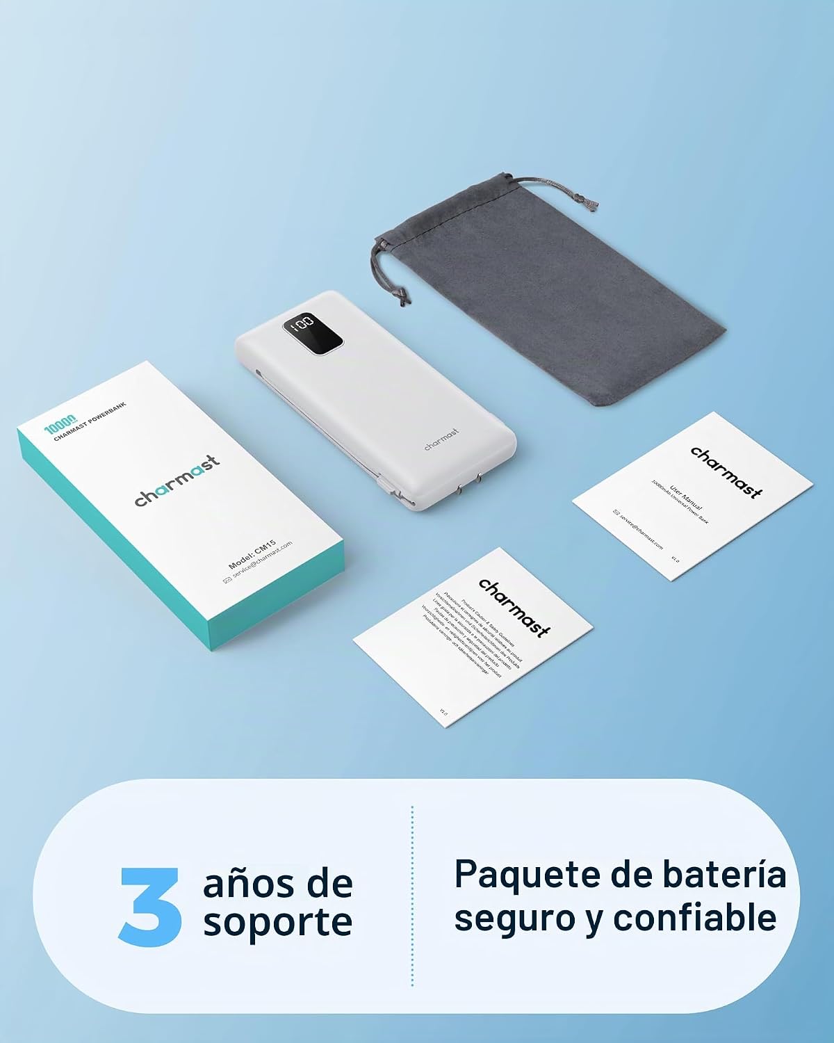 charmast Cargador portátil de 10000 mAh con cables incorporados y e...