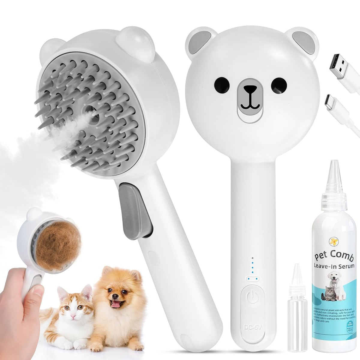 Cepillo de vapor para mascotas autolimpiante para gatos y perros de...