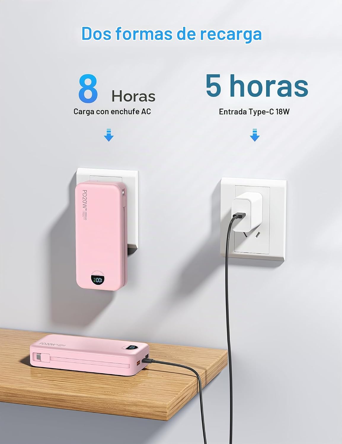 Cargador portátil Ffnpua 20000mAh PD20W con cables incorporados | C...