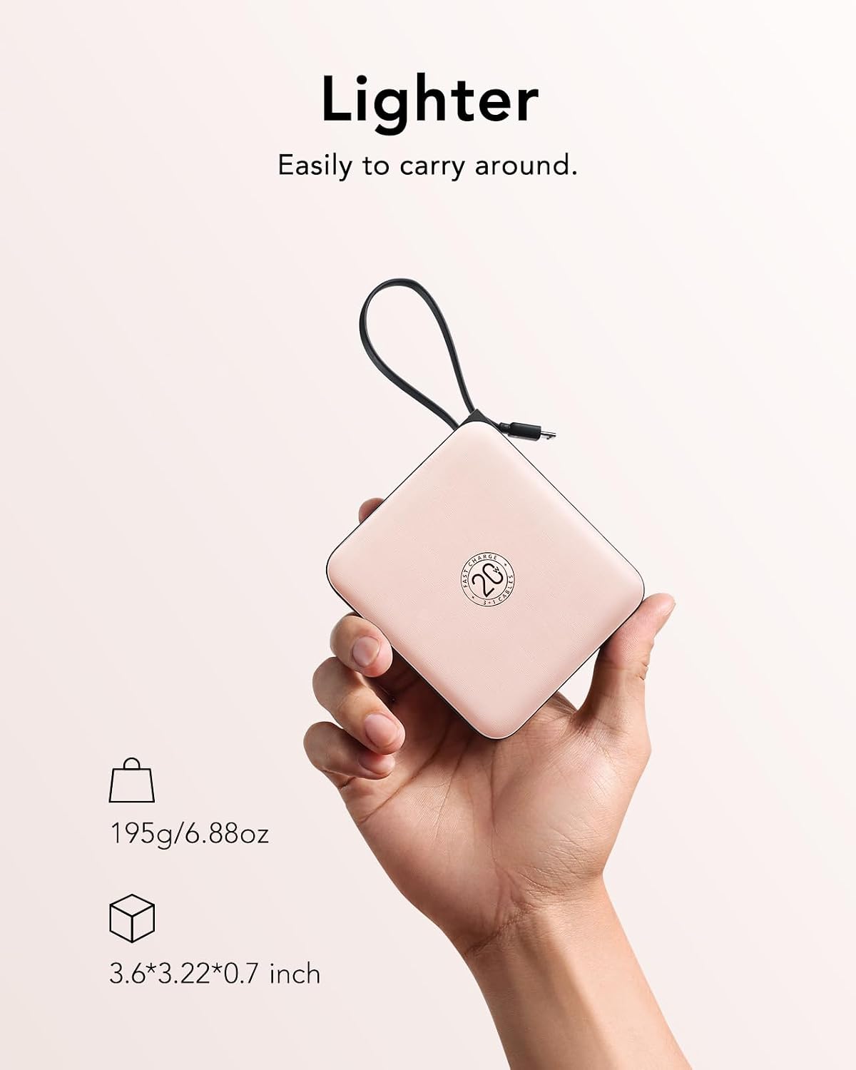 VRURC Cargador portátil para iPhone cables incorporados, banco de e...