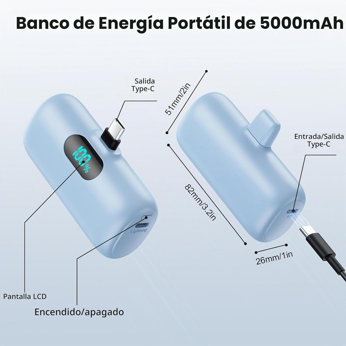 Mini cargador portátil USB C, batería mejorada de carga rápida PD d...