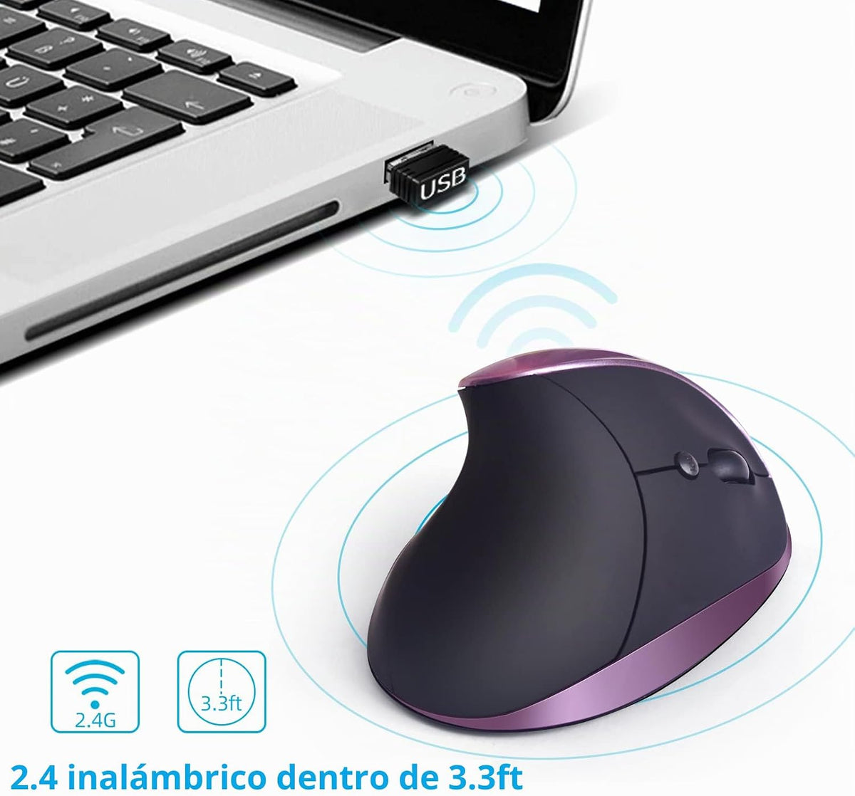 Woddlffy Ratón Ergonómico Inalámbrico, Ratón Vertical Diestro Peque...