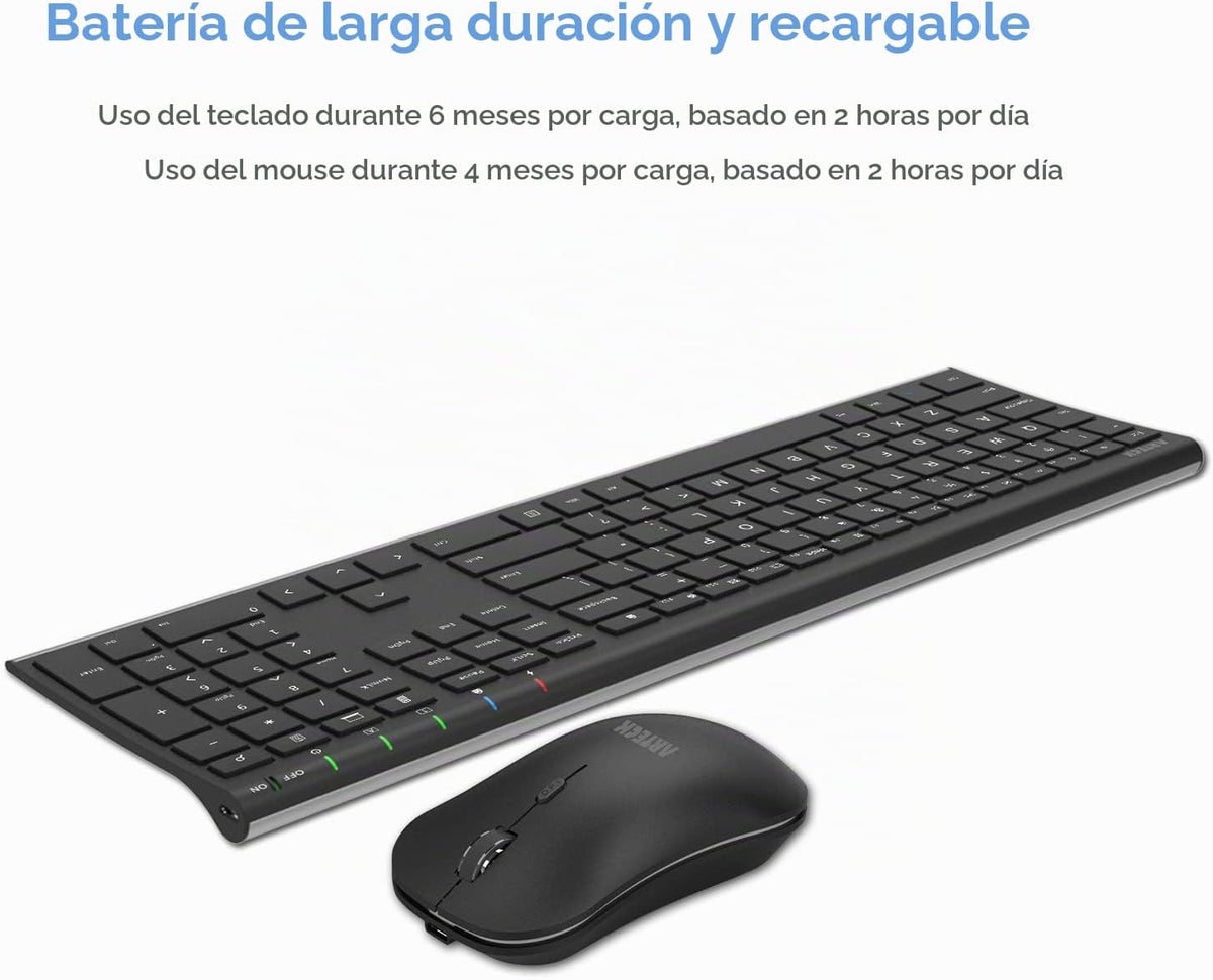 Arteck Combo de teclado y mouse inalámbricos 2.4G de acero inoxidab...
