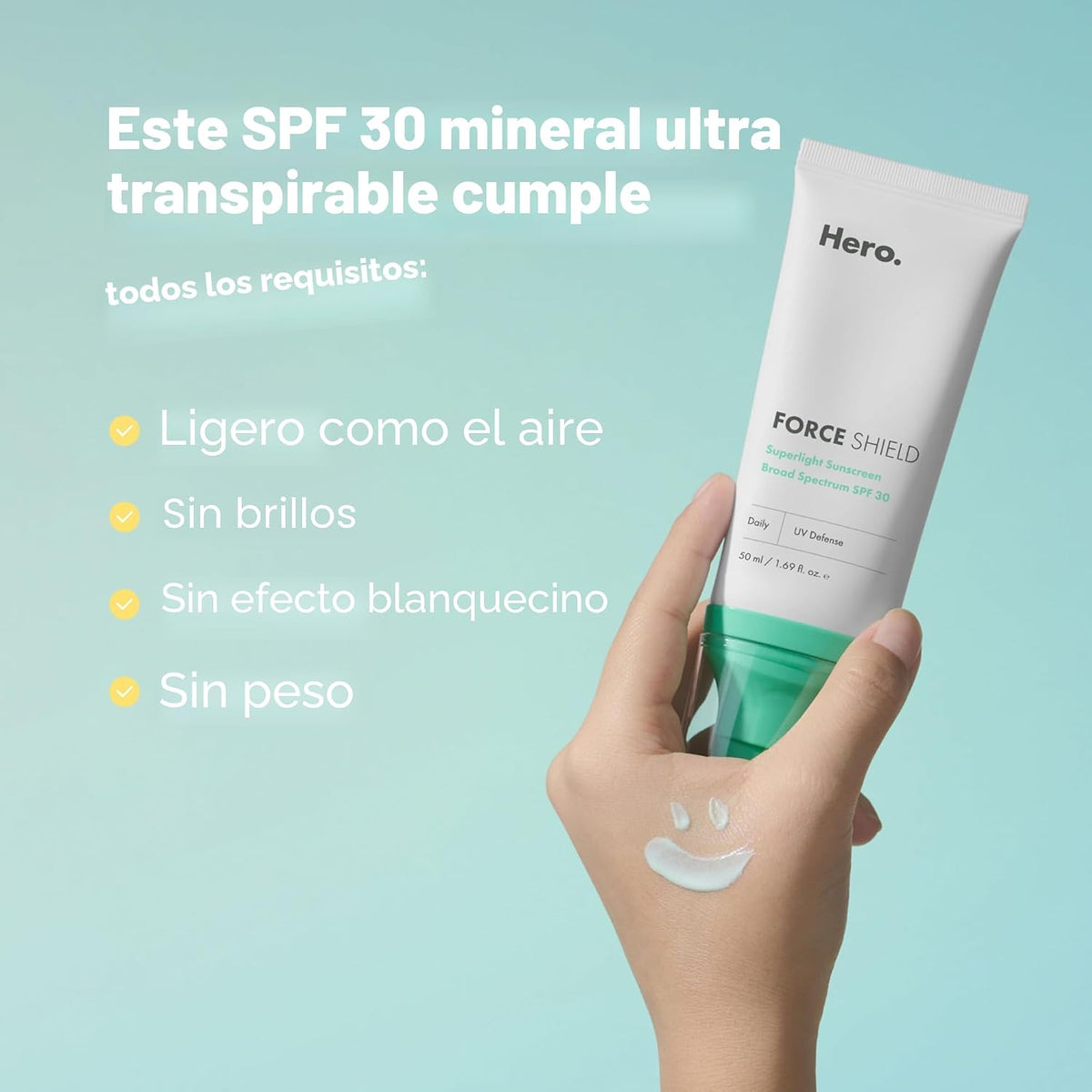 Hero Cosmetics Force Shield Protector solar superligero SPF 30, 1.6...