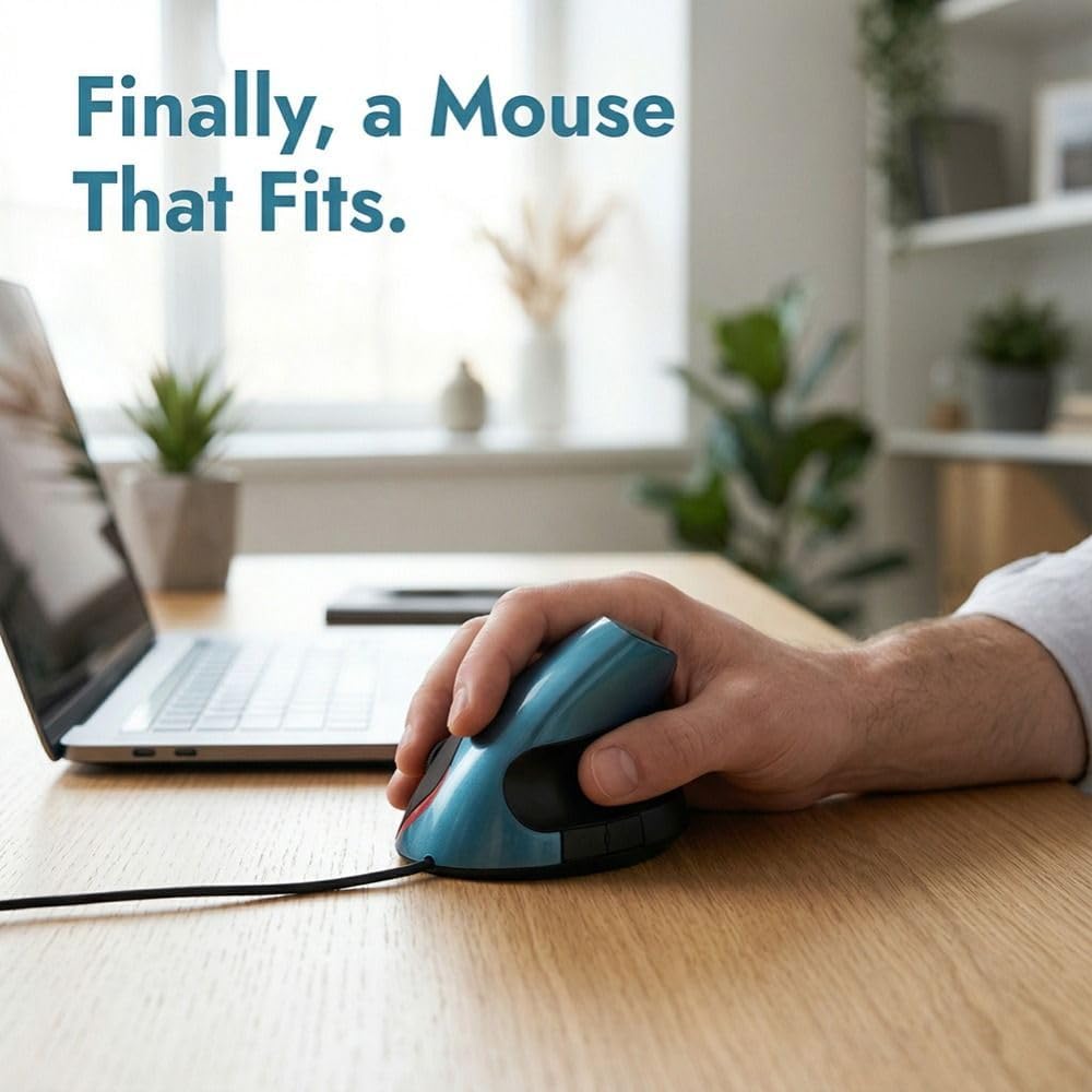 MOPFOL Ratón vertical 1200DPI - Diseño ergonómico con cable USB par...