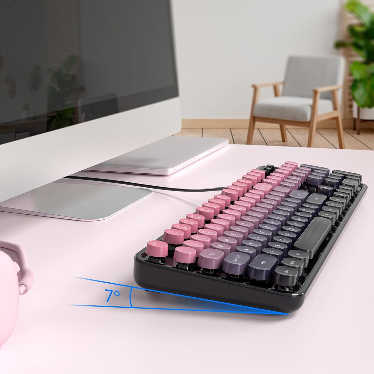 Dilter Teclado de máquina de escribir retro con cable, teclado USB...