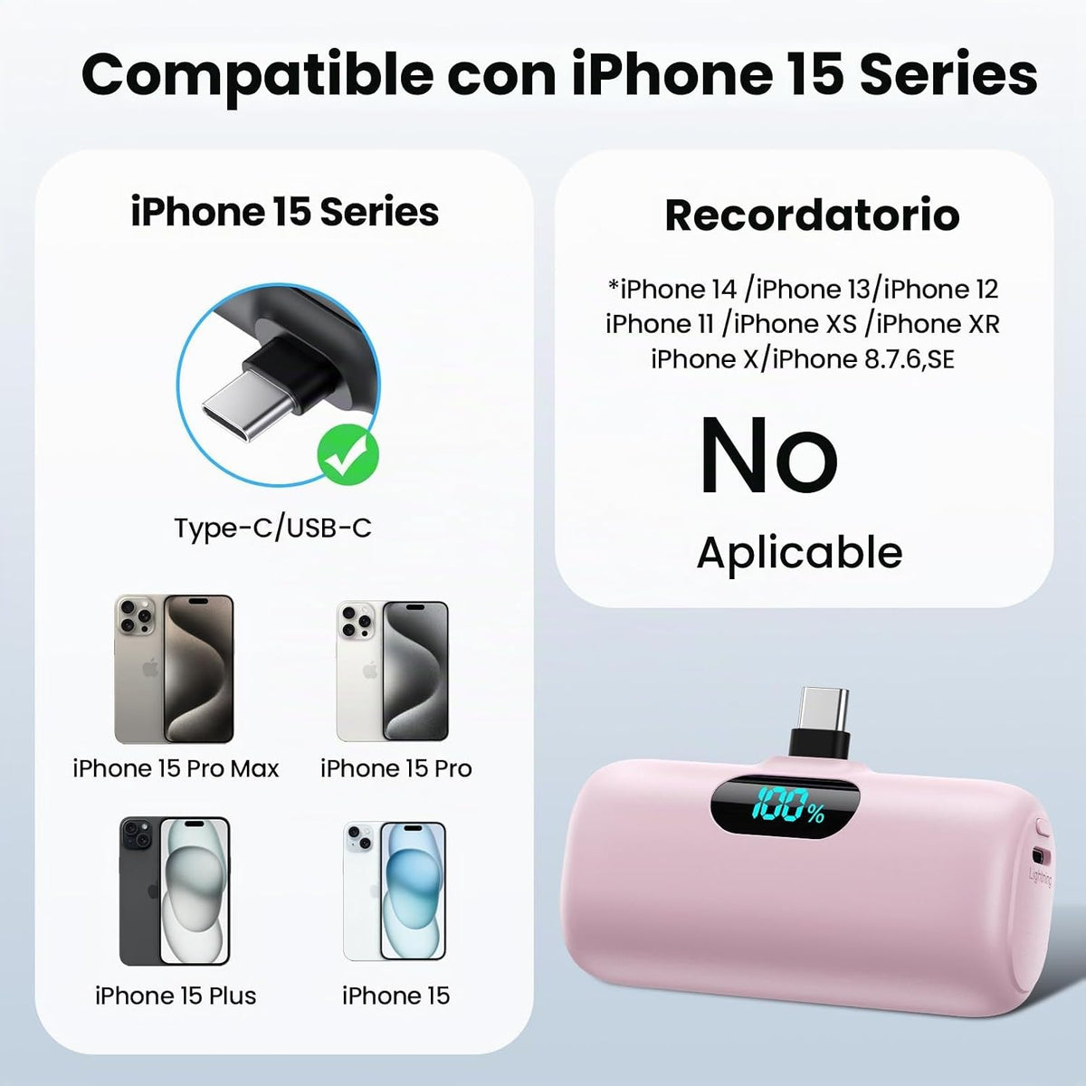 [Paquete de 2] Mini cargador portátil USB C, batería de carga rápid...