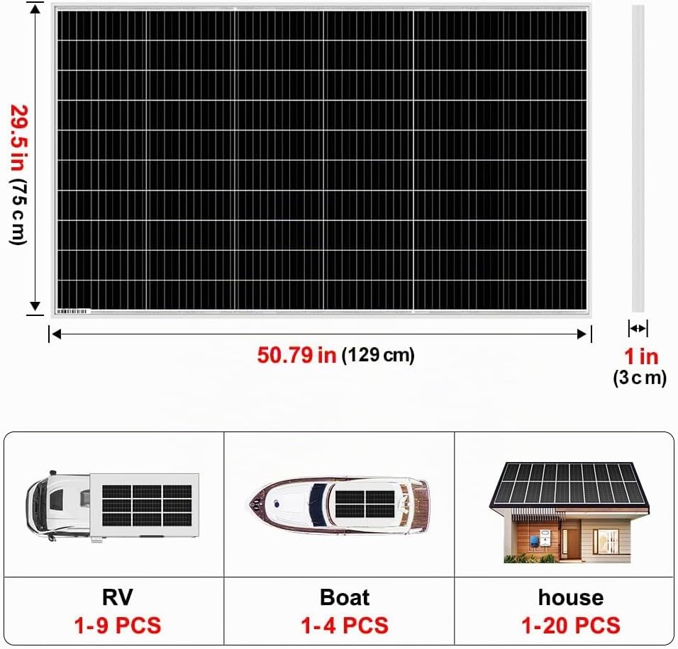 DOKIO 200W 18V Panel solar monocristalino para sistemas de 12V, MC4...