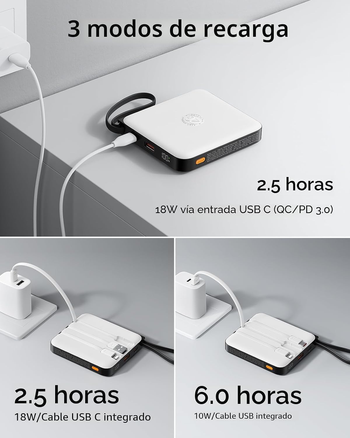 Cargador portátil 10000mAh de la batería VRURC, carga rápida 22.5W...