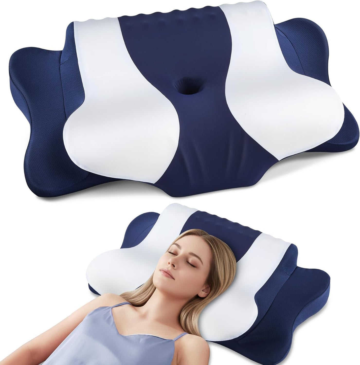 DONAMA Almohada cervical para dolor de cuello, almohada ergonómica...