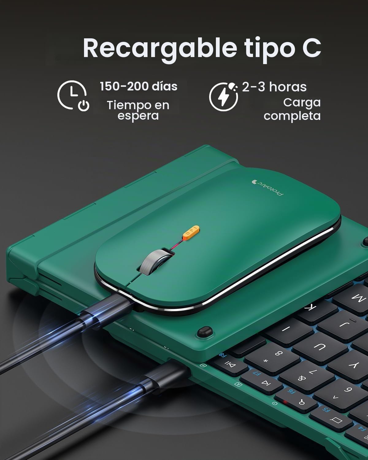 ProtoArc XKM01 - Combo de ratón y teclado plegable de tamaño comple...