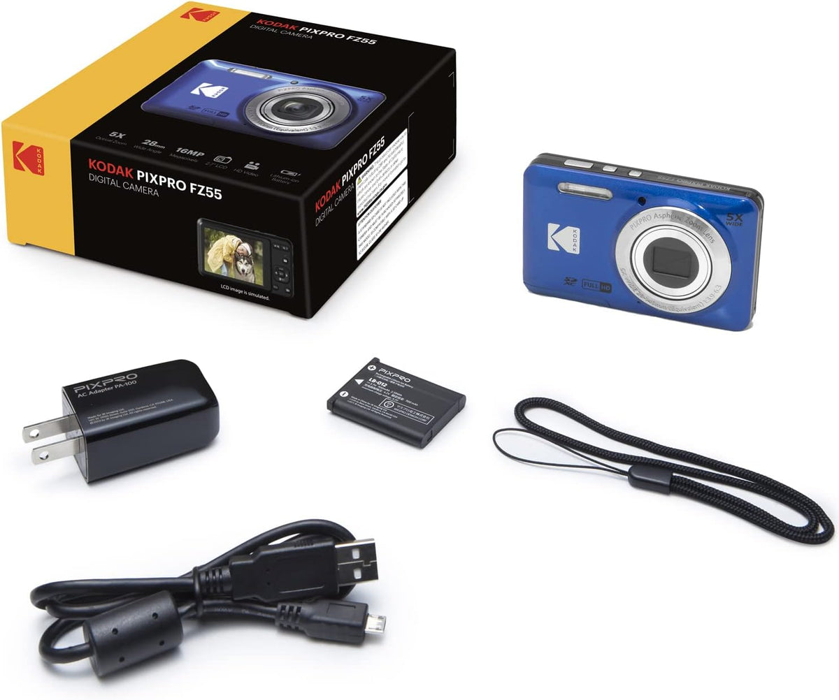 Kodak PIXPRO - Cámara digital FZ55, paquete azul con tarjeta de mem...