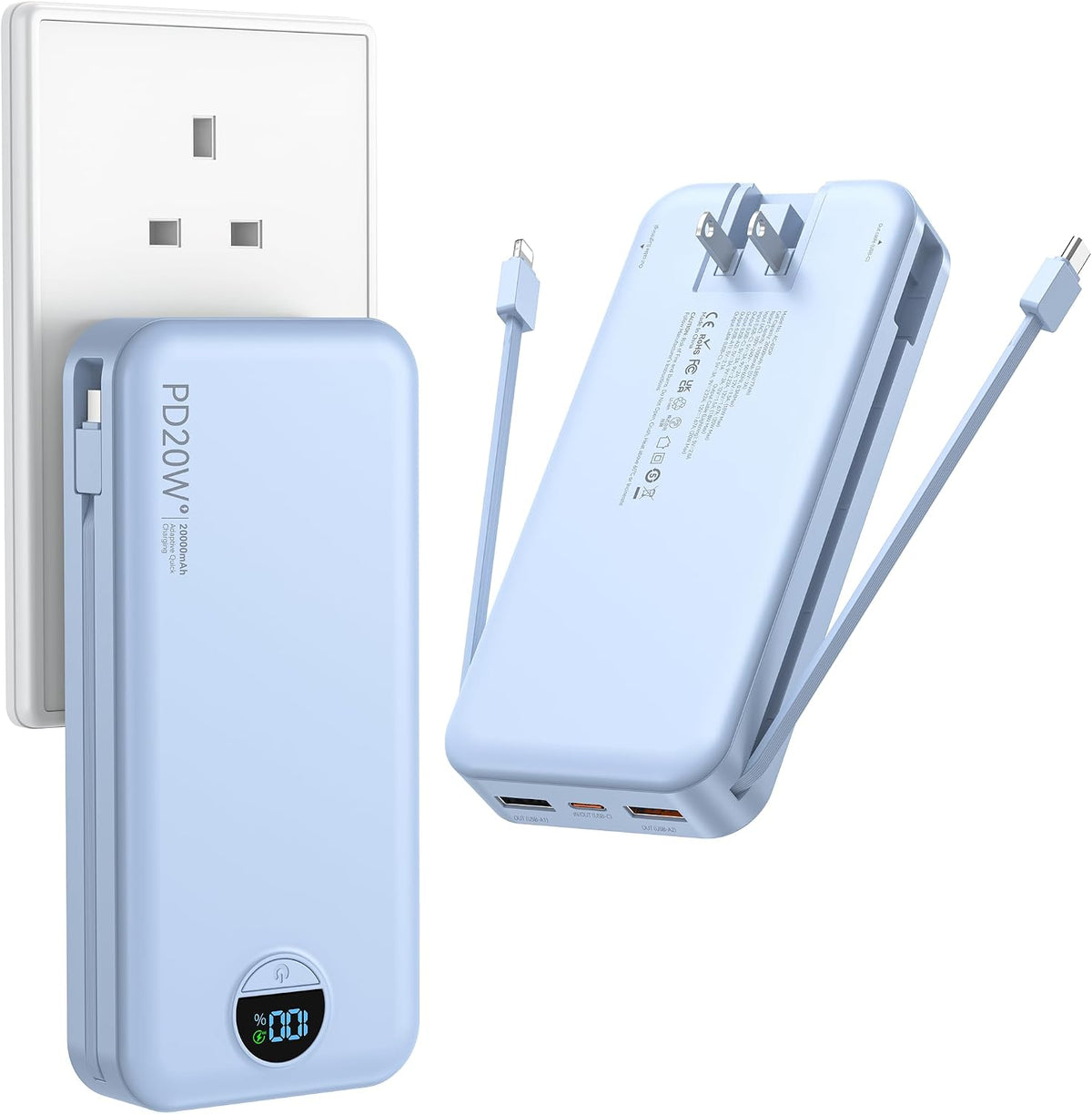 Cargador portátil Ffnpua 20000mAh PD20W con cables incorporados | C...