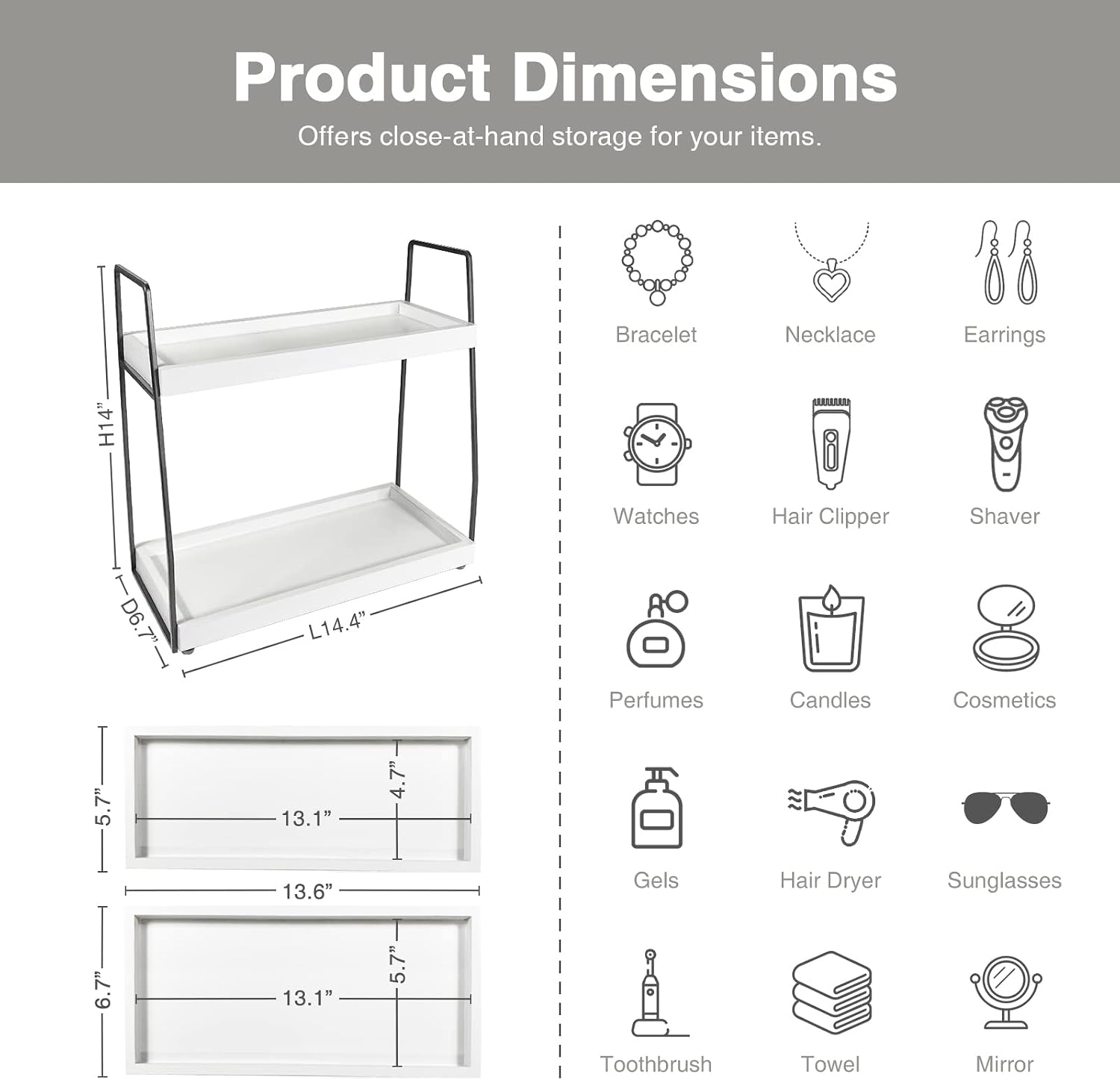 Forbena Organizador de mostrador de baño de 2 niveles, organizador...