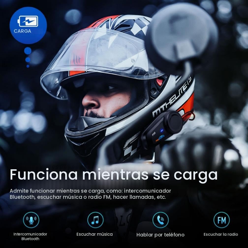 Fodsports FX6 - Auriculares Bluetooth para motocicleta, intercomuni...