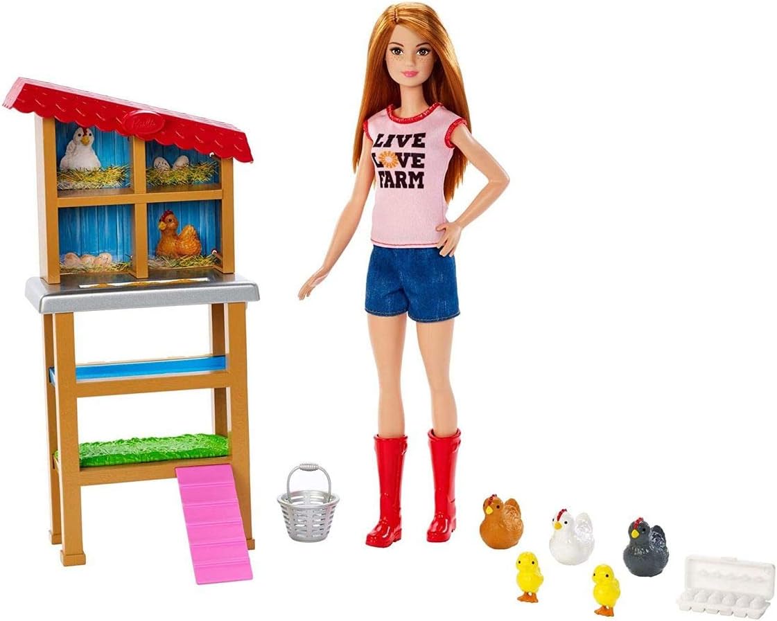 Barbie Muñeca de granjero de pollo, pelirroja y juego con henhouse...