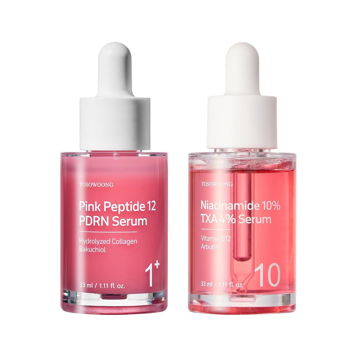 TOSOWOONG Ultimate Clear Glass Skin Serum Duo: Péptido rosa 12 PDRN...