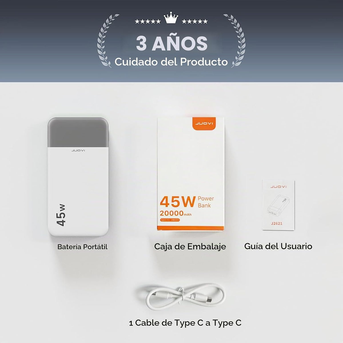 JUOVI Cargador portátil de banco de energía 45W 20000mAh | PD QC ca...