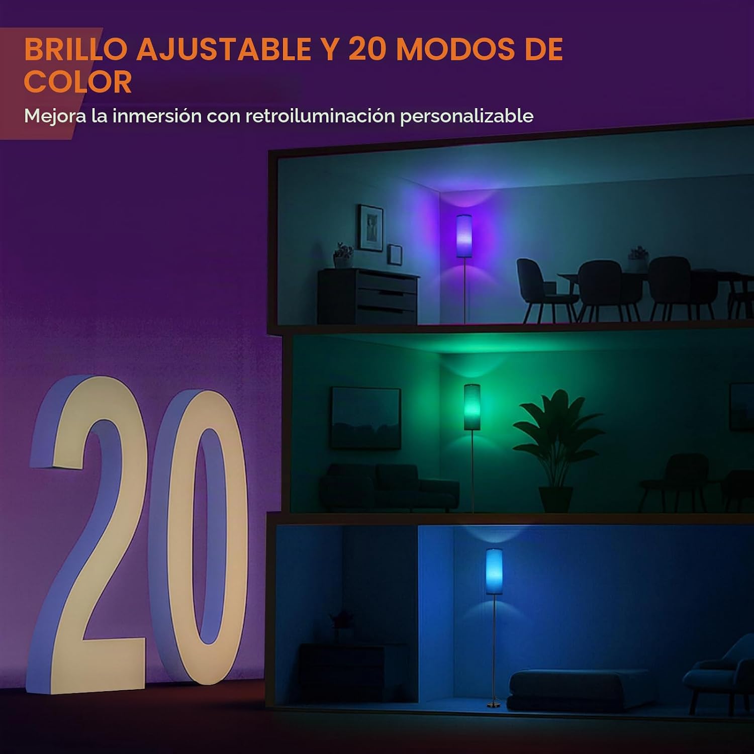FRIDEKO HOME Lámpara de pie, iluminación ambiental que cambia de co...