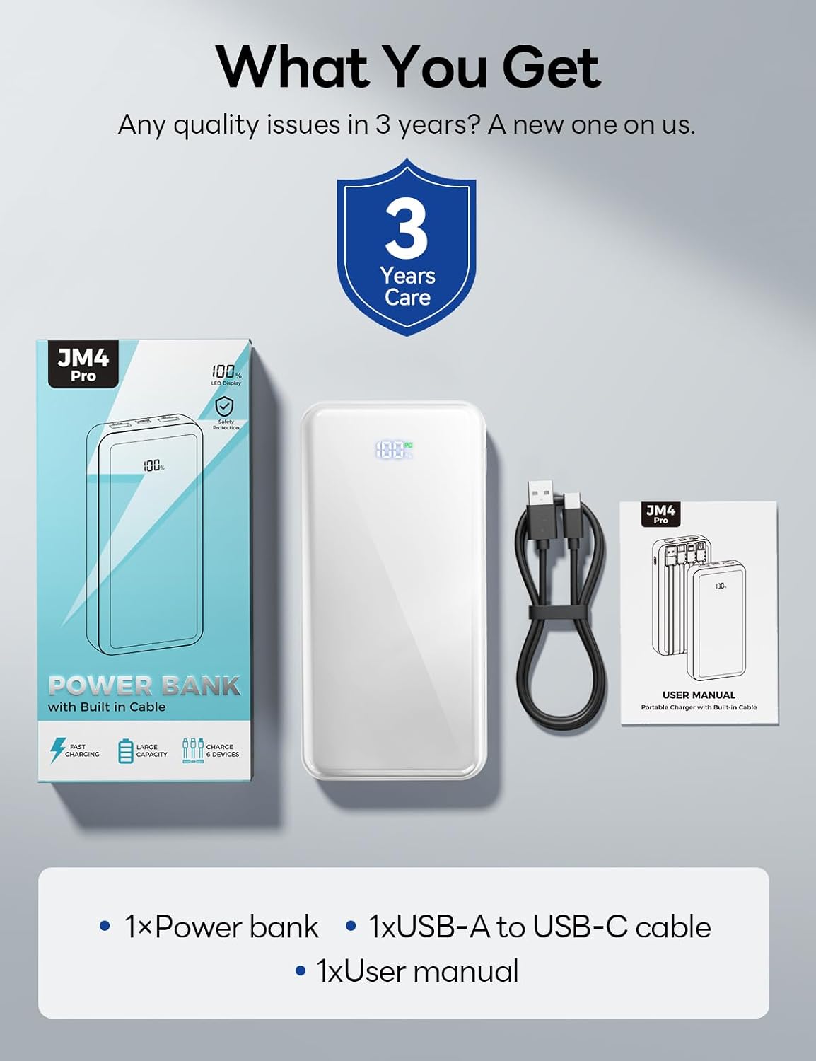 Cargador portátil 50000mAh, 4 cables incorporados,Banco de energía...