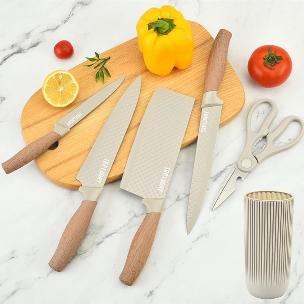 Wiztoynia - Juego de cuchillos de cocina de 6 piezas color caqui pa...