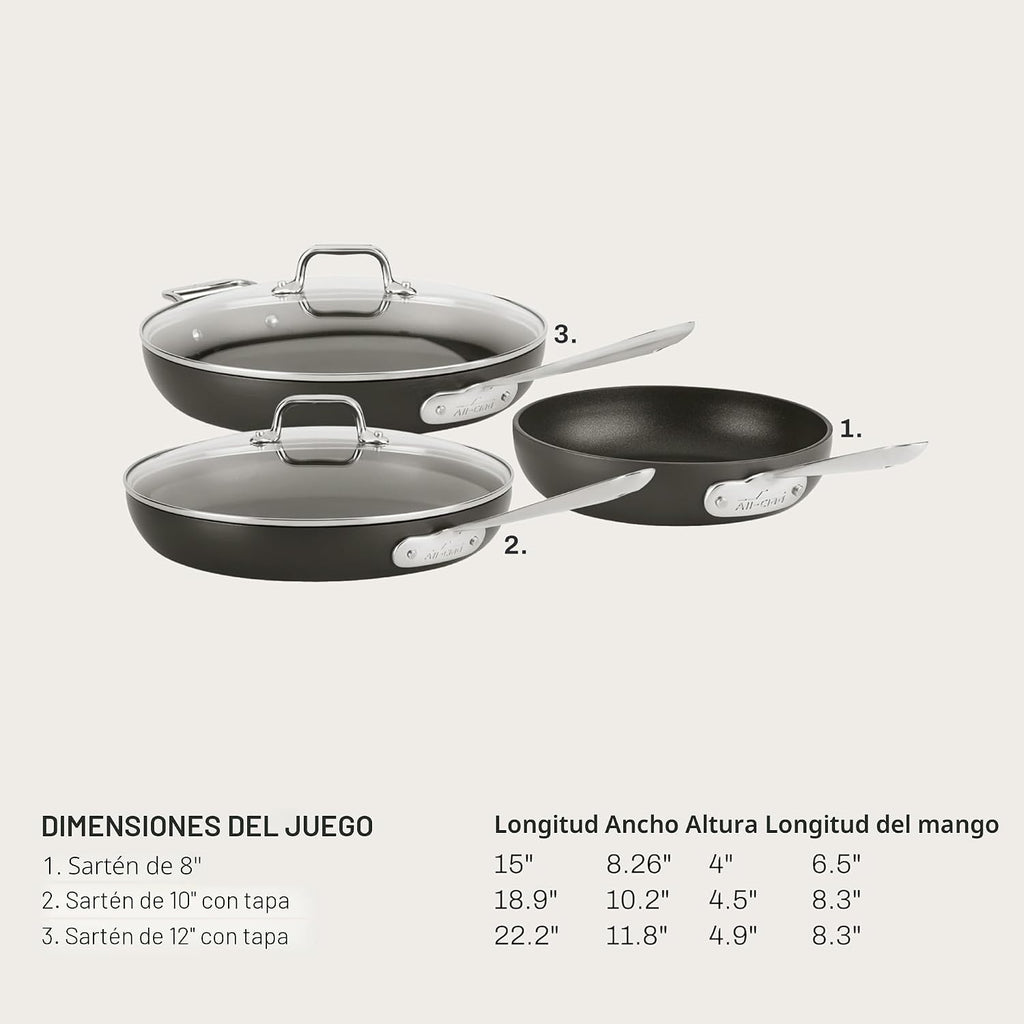 All-Clad HA1 - Juego de sartenes antiadherentes anodizadas duras, 3...