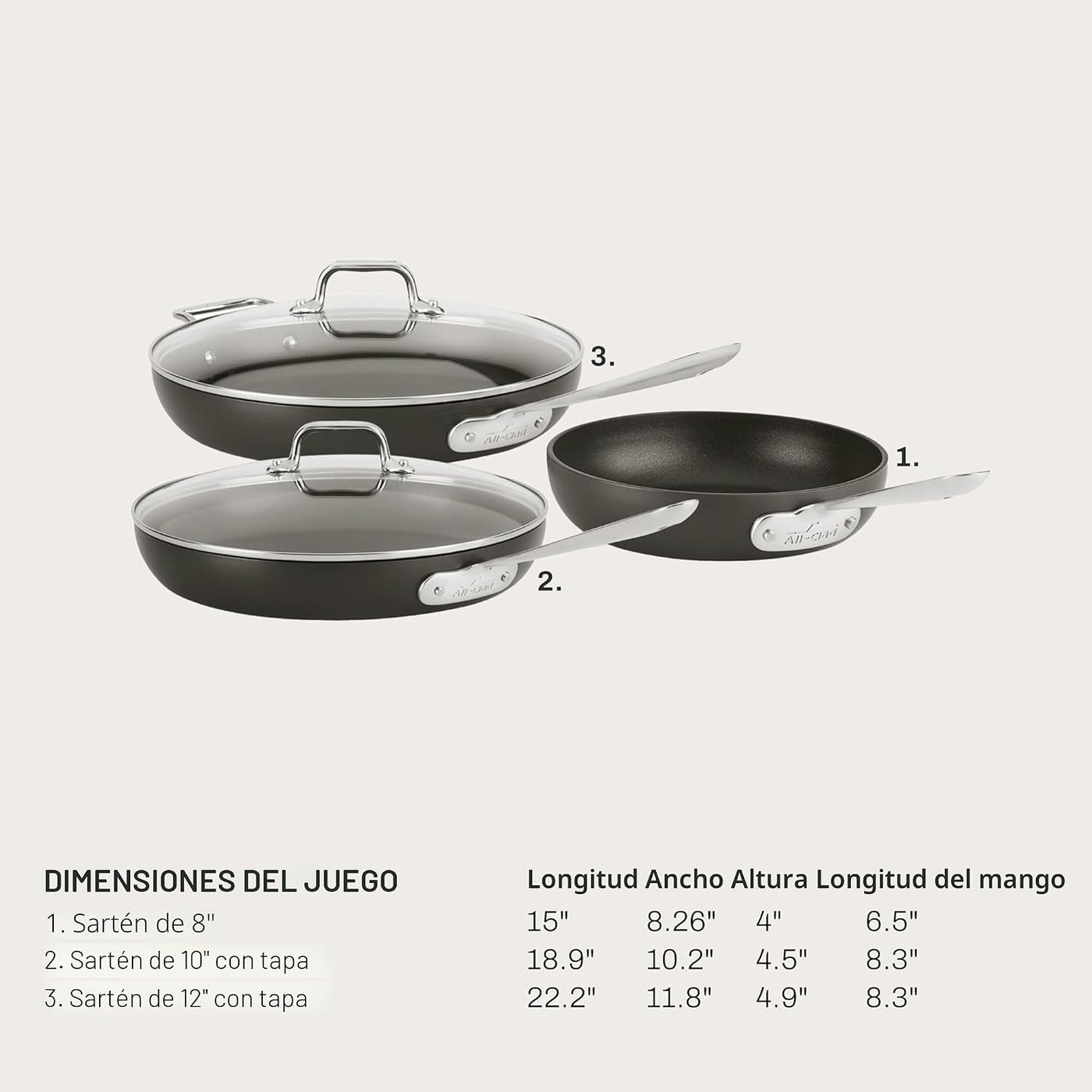 All-Clad HA1 - Juego de sartenes antiadherentes anodizadas duras, 3...