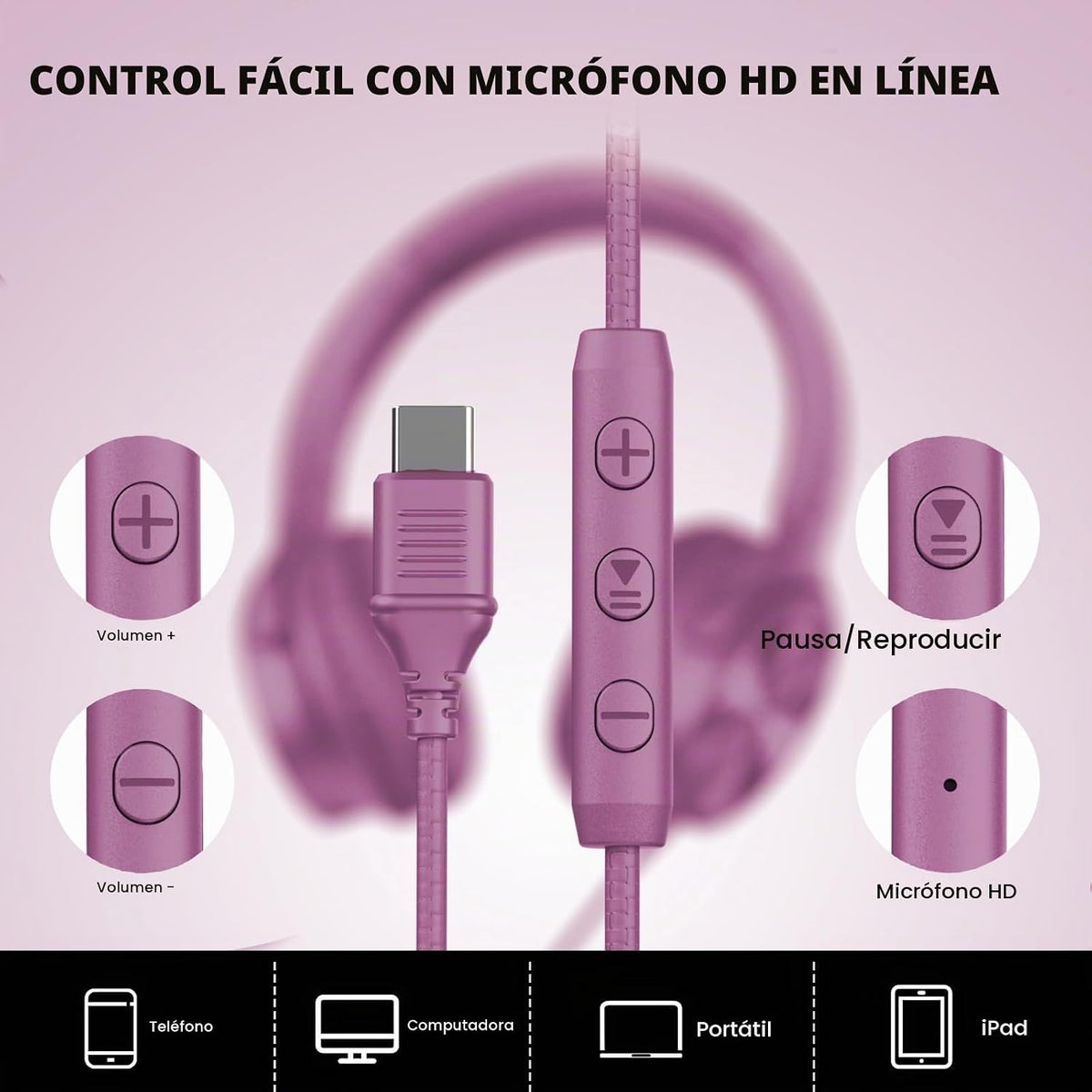 Cowyawn Auriculares USB C con cable, auriculares USB C con cable co...