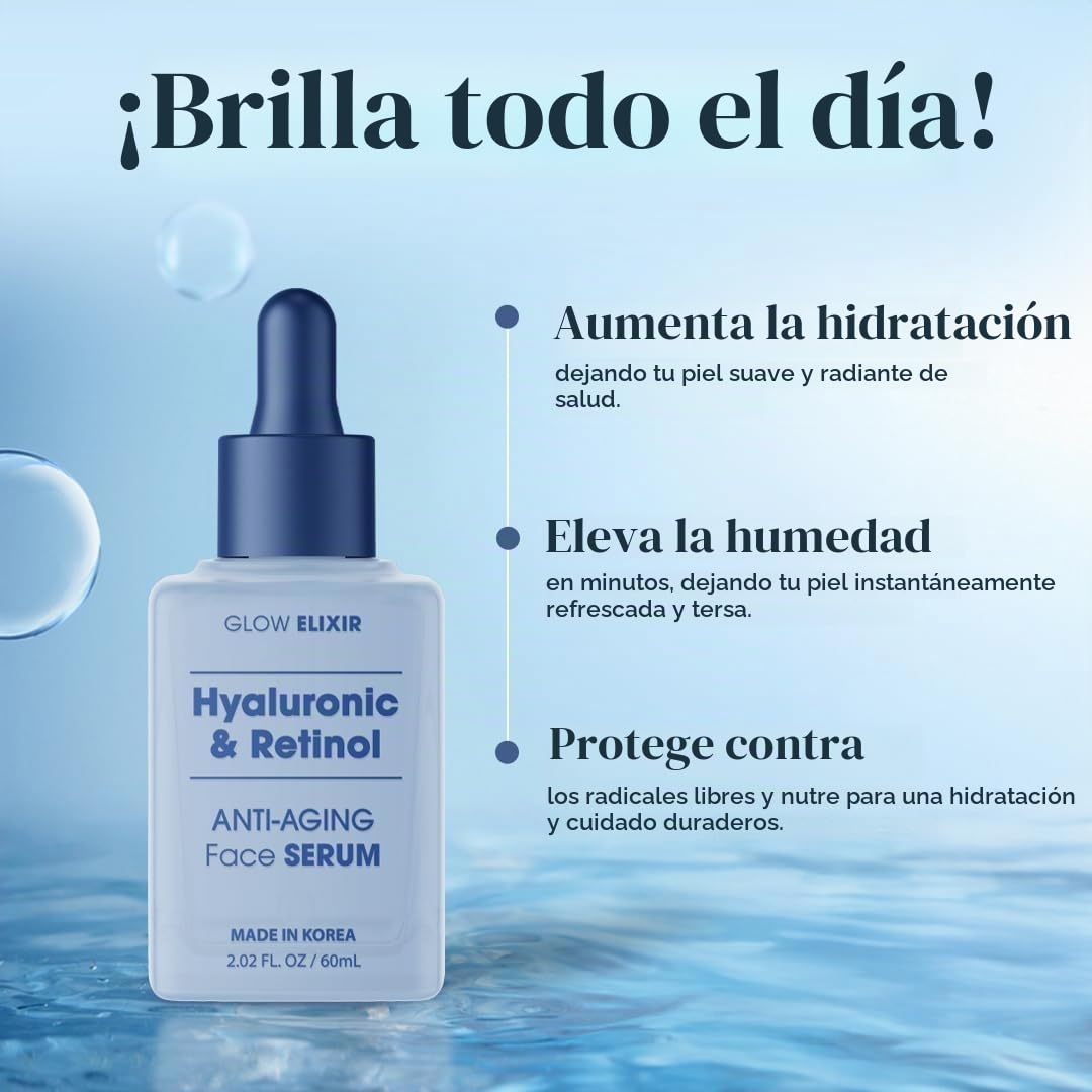 Glow Elixir Suero de retinol para cara con ácido hialurónico \u2013...