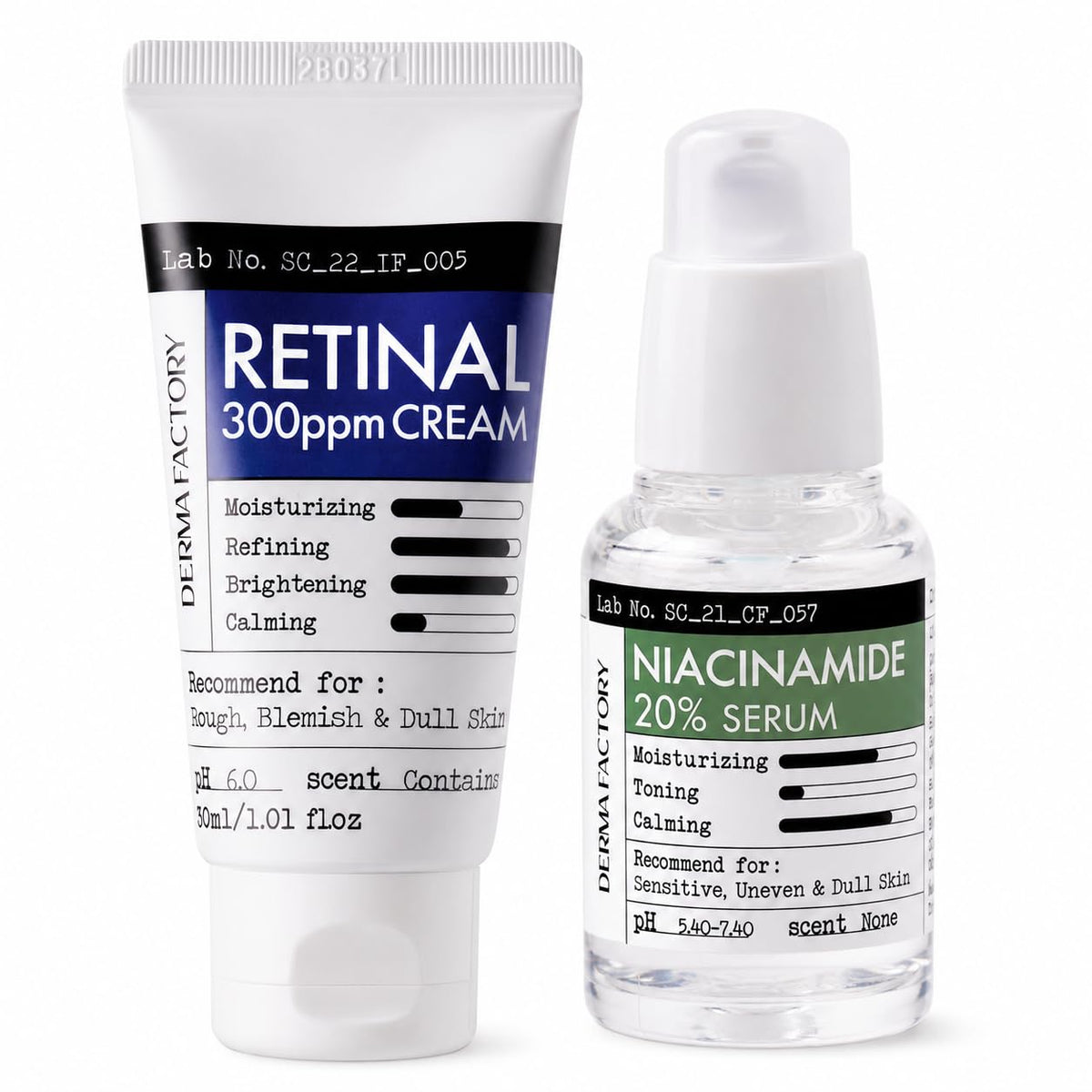 DERMA FACTORY Crema de noche retiniana, niacinamida 20% suero conjunto