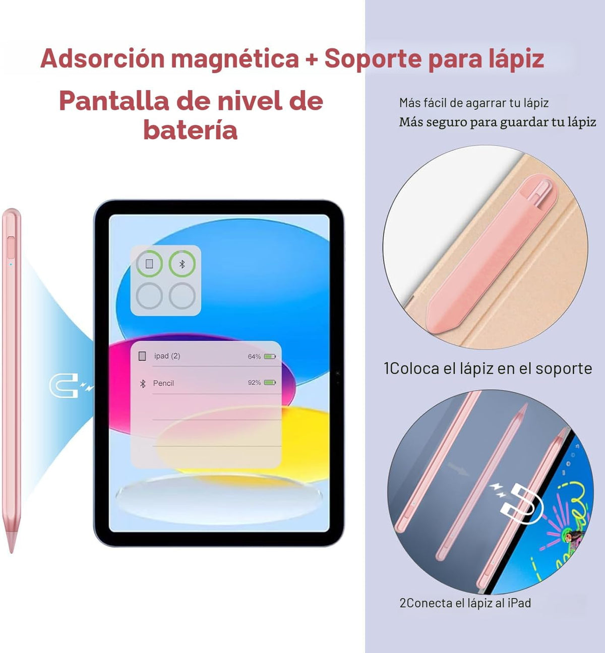 Lápiz capacitivo para iPad 2018-2025 con rechazo de palma, lápiz Ap...